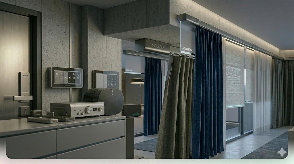 Motorized smart curtain system in a modern room